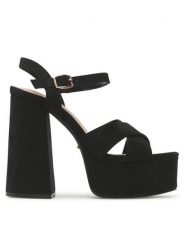 DeeZee Sandały F8914-5 Czarny. Czarne sandały damskie DeeZee, bez wzorów, z materiału, bez obcasa, na słupku. Za 129.99 zł.