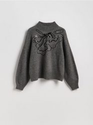 Sweter z cekinowym wzorem - szary. Szare swetry klasyczne damskie Reserved, l, z dzianiny, bez kołnierzyka. Za 149.99 zł.