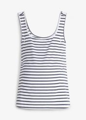 Top ciążowy z ukrytą funkcją karmienia. Niebieskie topy damskie bonprix, bez wzorów, bez kołnierzyka. Za 37.99 zł.