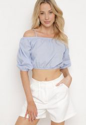 Niebieska Bawełniana Bluzka Top Hiszpanka na Regulowanych Ramiączkach Efiada. Niebieskie bluzki damskie Born2be, l, bez wzorów, z bawełny, bez kołnierzyka. Za 74.99 zł.