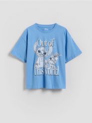 T-shirt Lilo i Stitch - niebieski. Niebieskie koszulki dziewczęce Reserved, bez wzorów, z bawełny, bez ramiączek. Za 45.99 zł.