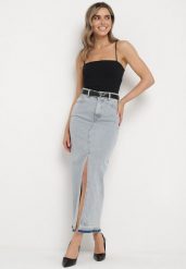 Jasnoniebieska Spódnica Jeansowa o Ołówkowym Kroju z Rozcięciem z Przodu Ramalla. Niebieskie spódniczki damskie Born2be, m, bez wzorów, z jeansu, biznesowe, maxi, koszulowe. Za 119.99 zł.