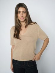 MOS MOSH koszulka z dzianiny - MMArin Kobiety Bawełna (100%) brązowy, L. Brązowe t-shirty damskie Mos Mosh, l, bez wzorów, z bawełny, bez kołnierzyka. Za 349.95 zł.