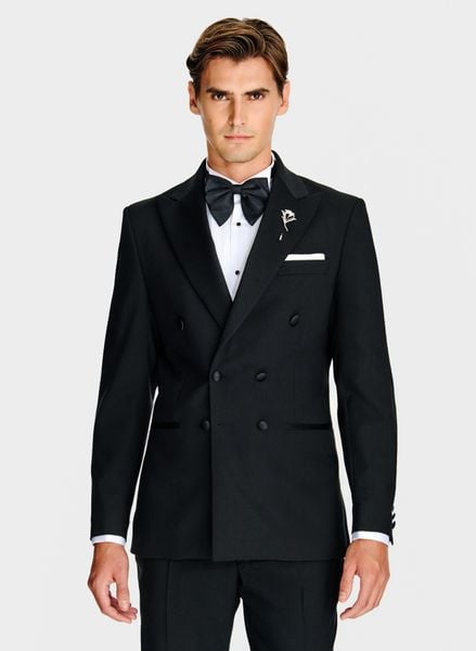 PAKO LORENTE – Wełniana dwurzędowa marynarka smokingowa. Czarne marynarki męskie Pako Lorente, bez wzorów, z wełny. Za 1,999.99 zł.