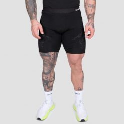 Szorty męskie fitness bezszwowe slim czarne Static. Czarne szorty sportowe męskie GYMBEAM, m, z elastanu, do biegania. Za 109.90 zł.