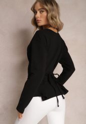 Czarna Bawełniana Bluza z Ozdobnym Wiązaniem Fanarita. Czarne bluzy bez kaptura damskie Renee, z bawełny. Za 74.99 zł.