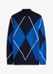 Sweter z golfem, z czystej bawełny. Niebieskie swetry męskie bonprix, m, bez wzorów, z bawełny, bez kołnierzyka. Za 129.99 zł.