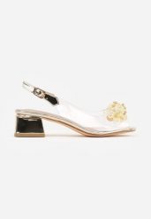 Złote Transparentne Sandały VICES na Metalicznym Obcasie z Aplikacją 3D Zarinerris. Żółte sandały damskie Born2be, z aplikacjami, z satyny, bez obcasa, na obcasie. Za 109.99 zł.