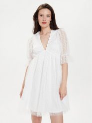 Gina Tricot Sukienka koktajlowa 22963 Biały Regular Fit. Białe sukienki damskie Gina Tricot, m, bez wzorów, z syntetyku, wizytowe, bez kołnierzyka, bez ramiączek. Za 189.99 zł.