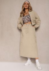 Jasnobeżowy Komplet z Bawełną Spódnica i Rozpinana Bluza Evorea. Brązowe bluzy bez kaptura damskie Renee, l, z bawełny. Za 249.99 zł.