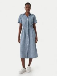 Tommy Jeans Sukienka koszulowa DW0DW18556 Niebieski Relaxed Fit. Niebieskie sukienki damskie Tommy Jeans, xs, bez wzorów, z jeansu, bez kołnierzyka, bez ramiączek, koszulowe. Za 529.99 zł.