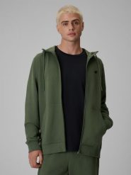 4F Bluza dresowa regular z kapturem męska - oliwkowa L. Brązowe bluzy z kapturem męskie 4f, l, z dresówki. Za 169.99 zł.