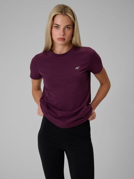 4F T-shirt regular gładki damski - fioletowy XL. Fioletowe t-shirty damskie 4f, uniwersalny, bez wzorów, z bawełny, bez kołnierzyka. Za 49.99 zł.