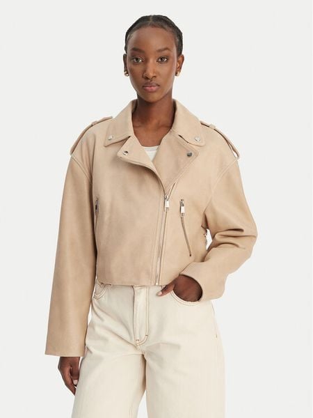 BOSS Kurtka skórzana C_Salace 50554143 Beżowy Regular Fit. Brązowe kurtki damskie Boss, bez wzorów, ze skóry, bez kaptura. Za 2,309.00 zł.