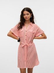 Vero Moda Sukienka w kolorze czerwono-białym rozmiar: L. Białe sukienki damskie Vero Moda, na co dzień, l, bez wzorów, z tkaniny, klasyczne, bez kołnierzyka, bez ramiączek, midi, proste. Za 131.74 zł.