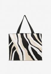 Beżowa Torebka Shopper z Suwakiem w Abstrakcyjny Print Salidrea. Brązowe shopper bag damskie Born2be, bez wzorów, bez dodatków. Za 79.99 zł.