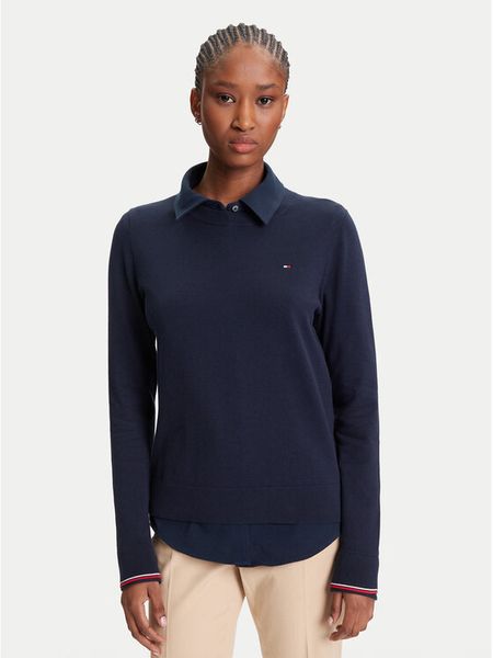 Tommy Hilfiger Sweter WW0WW44984 Granatowy Regular Fit. Niebieskie swetry klasyczne damskie Tommy Hilfiger, l, z bawełny, bez kołnierzyka. Za 299.99 zł.