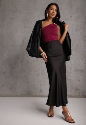 Czarna Koktajlowa Spódnica z Satyny o Rozkloszowanym Kroju Zinnivira. Czarne spódniczki damskie Renee, l, bez wzorów, z satyny, eleganckie, maxi, koszulowe. Za 89.99 zł.