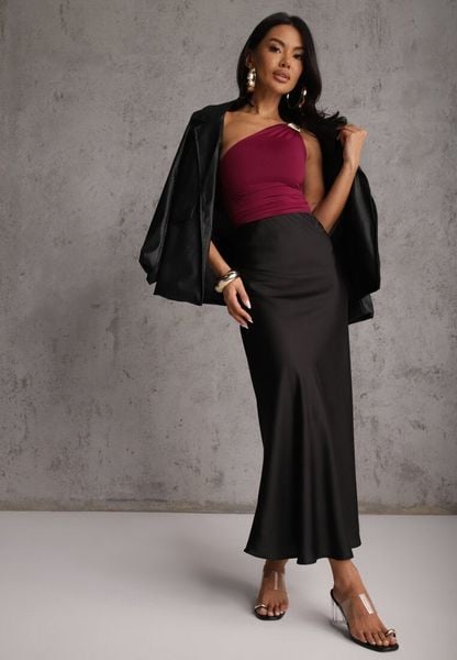 Czarna Koktajlowa Spódnica z Satyny o Rozkloszowanym Kroju Zinnivira. Czarne spódniczki damskie Renee, l, bez wzorów, z satyny, eleganckie, maxi, koszulowe. Za 79.99 zł.