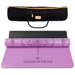 Lawendowa mata do jogi z PU i gumy, MANDALA, linie ciała + torba do transportu. Fioletowe torebki klasyczne damskie YOGATERRAE, bez wzorów, bez dodatków. W wyprzedaży za 538.00 zł.