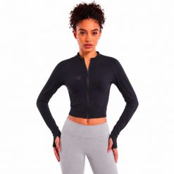Damski sportowy crop top z zamkiem, dostępny w wielu kolorach. Czerwone topy sportowe damskie R-EVENGE, l, bez wzorów, z gumy, bez ramiączek. Za 279.99 zł.