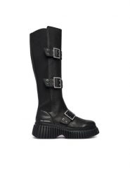 KARL LAGERFELD Kozaki Kreeper Wedge KL44490 Czarny. Czarne kozaki damskie Karl Lagerfeld, ze skóry, bez obcasa, na płaskiej podeszwie. Za 1,599.00 zł.