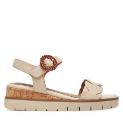 Sandały Tamaris. Brązowe sandały damskie Tamaris, bez wzorów, bez obcasa, na koturnie. Za 349.99 zł.