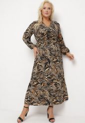 Czarno-Brązowa Sukienka Maxi w Abstrakcyjny Print Wiązana w Pasie Elennora. Czarne sukienki damskie Born2be, na lato, l, bez wzorów, bez kołnierzyka, bez ramiączek, maxi. W wyprzedaży za 95.99 zł.