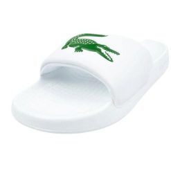 Klapki Damskie Serve. Białe klapki damskie Lacoste, bez wzorów, z gumy, bez obcasa, na obcasie. Za 349.99 zł.