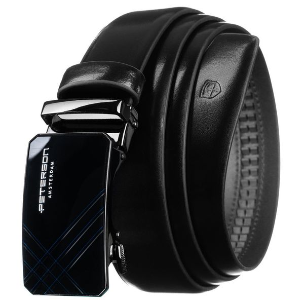 Czarny pasek męski ze skóry naturalnej z automatyczną klamrą - Peterson. Czarne paski męskie Peterson, bez wzorów, ze skóry. Za 129.00 zł.