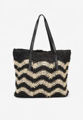 Czarno-Kremowa Torebka na Rączkach w Stylu Boho i Plecionki Torpia. Czarne torebki klasyczne damskie Renee, bez wzorów, bez dodatków. Za 89.99 zł.