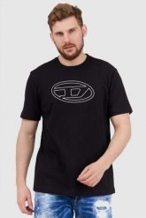 DIESEL Czarny t-shirt męski z wytłaczanym logo, Rozmiar S. Czarne t-shirty męskie Diesel, l, bez wzorów, prążkowane, bez kołnierzyka. W wyprzedaży za 247.99 zł.