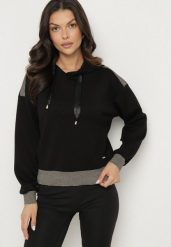 Czarna Bluza z Kapturem Metaliczną Nitką i Ściągaczami Ulinisa. Czarne bluzy z kapturem damskie Born2be, l, z jeansu. Za 79.99 zł.