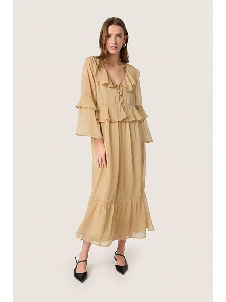 Soaked in Luxury Sukienka w kolorze beżowym rozmiar: XL. Brązowe sukienki damskie Soaked in Luxury, xl, bez wzorów, bez kołnierzyka, bez ramiączek, midi, rozkloszowane. Za 165.99 zł.