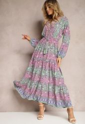 Różowa Sukienka z Dekoltem w V o Rozkloszowanym Fasonie w Print Paisley Akka. Czerwone sukienki damskie Renee, na co dzień, l, bez wzorów, z zamszu, eleganckie, bez kołnierzyka, bez ramiączek, maxi, rozkloszowane. W wyprzedaży za 87.99 zł.