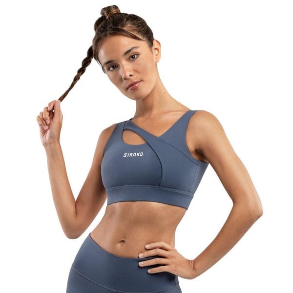 Stanik sportowy fitness damski - Wysokie wsparcie Cross Blue. Niebieskie biustonosze sportowe damskie SIROKO, bez wzorów, z elastanu. Za 127.00 zł.