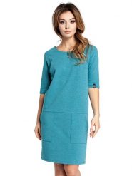 Be Wear Sukienka w kolorze turkusowym rozmiar: M. Niebieskie sukienki damskie Be Wear, na co dzień, m, bez wzorów, bez kołnierzyka, bez ramiączek, mini, proste. Za 114.17 zł.