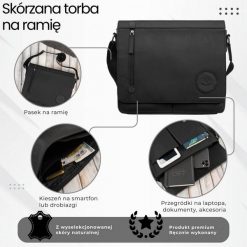 Męska czarna torba na ramie ze skóry naturalnej vintage Paolo Peruzzi T-147-HBL. Czarne torby męskie na ramię bez wzorów, ze skóry, na ramię. Za 359.00 zł.