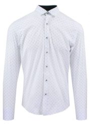 Męska Koszula, Taliowana (Slim Fit) - Rigon - Biała w Drobny Wzór. Białe koszule męskie Rigon, m, bez wzorów, z bawełny, bez kołnierzyka, bez ramiączek. Za 139.00 zł.