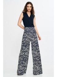 Nife Spodnie w kolorze granatowo-białym rozmiar: 38. Niebieskie spodnie materiałowe damskie Nife, bez wzorów, z materiału, z podwyższonym stanem. Za 170.07 zł.