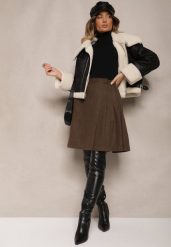 Brązowa Rozkloszowana Spódnica Preppy z Plisami Enavirra. Brązowe spódniczki damskie Renee, l, bez wzorów, klasyczne, mini, proste. Za 119.99 zł.