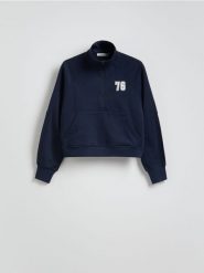 Bluza ze stójką - granatowy. Niebieskie bluzy bez kaptura damskie Reserved, l, z bawełny. W wyprzedaży za 49.99 zł.