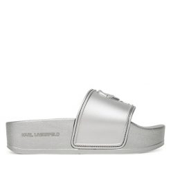 Klapki KARL LAGERFELD. Szare klapki damskie Karl Lagerfeld, bez wzorów, bez obcasa. Za 389.99 zł.