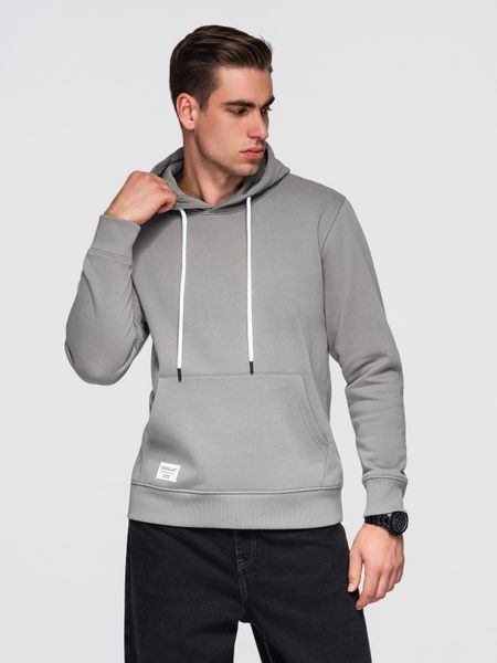 Męska bluza bawełniana dresowa BASIC kangurka z kapturem OM-SSBN-0270 - - Rozmiar: M. Szare bluzy z kapturem męskie Ombre Clothing, m, z bawełny. W wyprzedaży za 118.99 zł.