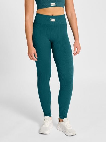 Damskie legginsy bezszwowe prążkowane Hummel Pulse. Zielone legginsy damskie HUMMEL, xl, bez wzorów, z elastanu, na fitness i siłownię. Za 126.50 zł.