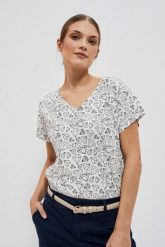 T-shirt z ozdobnym tyłem perłowy. Białe t-shirty damskie MOODO, xs, bez wzorów, z bawełny, bez kołnierzyka. W wyprzedaży za 19.99 zł.