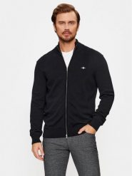 Gant Kardigan Casual Cotton Zip 8030164 Czarny Regular Fit. Czarne kardigany męskie Gant, m, bez wzorów, z bawełny, casualowe, bez kołnierzyka. Za 449.99 zł.