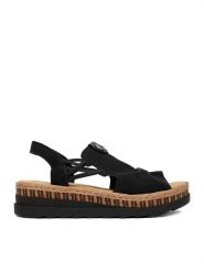 Rieker Sandały CEO-V7972-00 Czarny. Czarne sandały damskie Rieker, bez wzorów, ze skóry, bez obcasa, na koturnie. Za 319.99 zł.