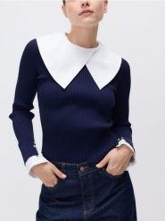 Sweter z ozdobnymi wstawkami - granatowy. Niebieskie swetry klasyczne damskie Reserved, l, z dzianiny, bez kołnierzyka. Za 139.99 zł.