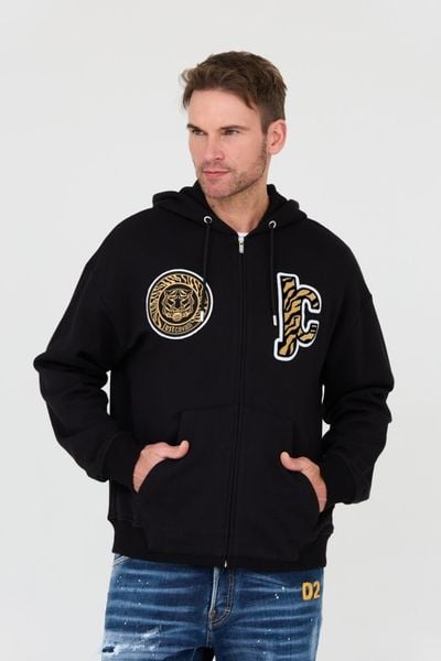 JUST CAVALLI Czarna męska bluza z kapturem Mix Patches, Rozmiar L. Czarne bluzy z kapturem męskie Just Cavalli, l. W wyprzedaży za 816.99 zł.